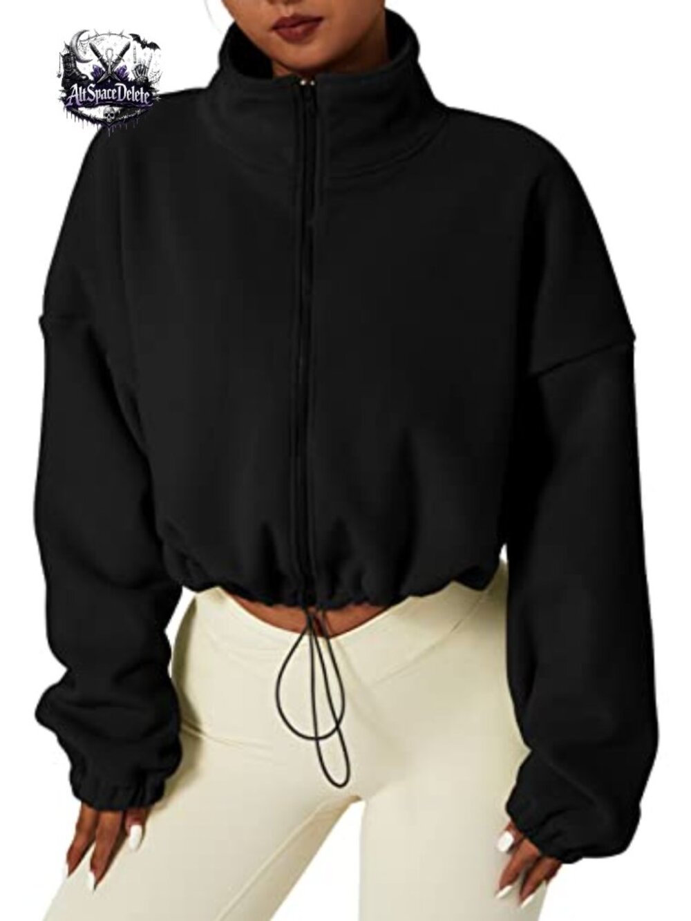 Sherpa Fleece Crop Jacket Full Zip Stand Collar Winter Warm